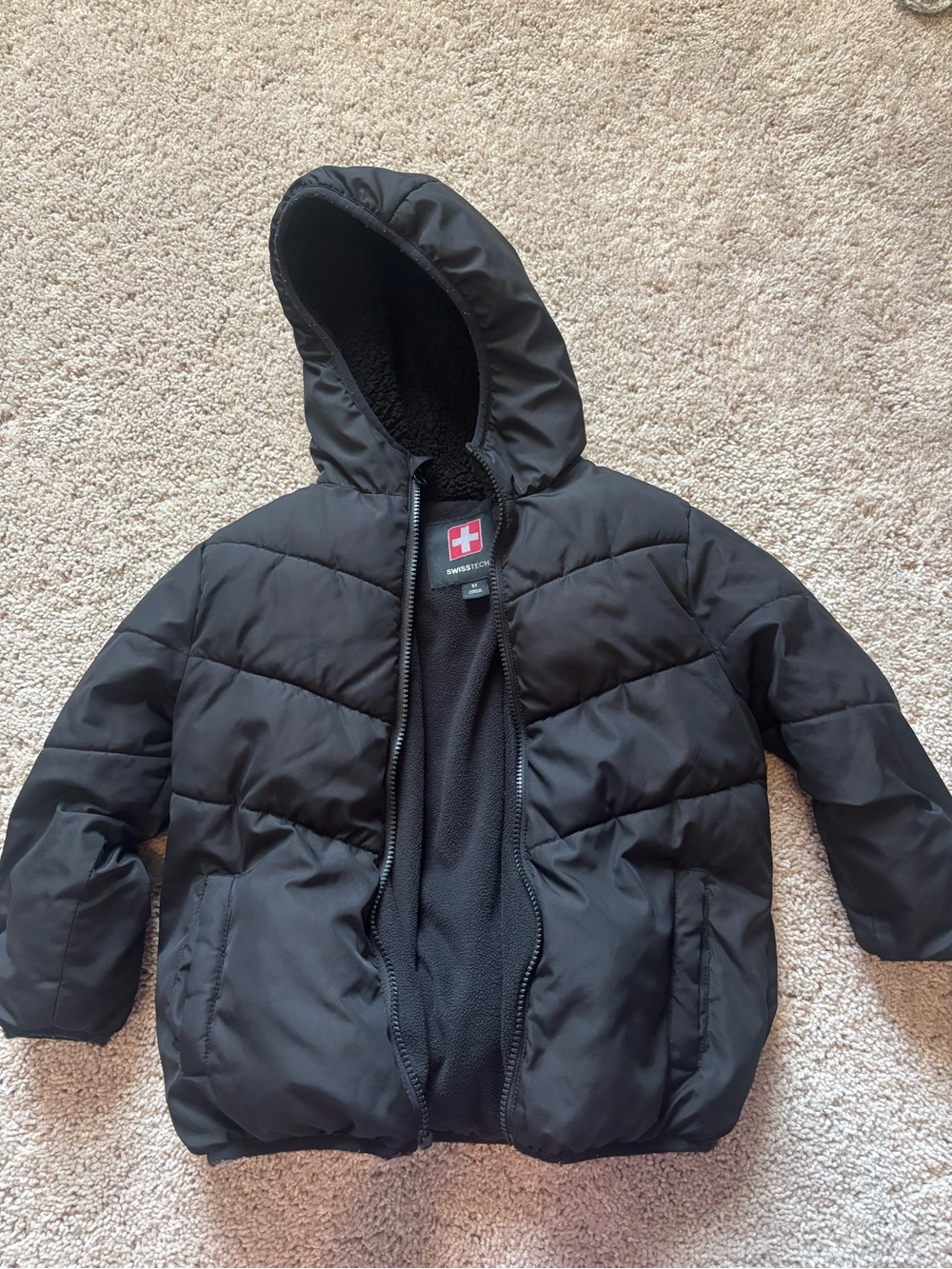 SwissTech Black Hooded Puffer Jacket Cozy Sherpa Lining | Toddler 5T